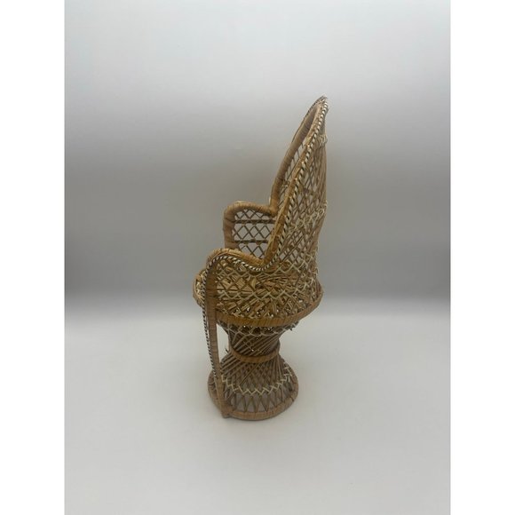 Vintage Boho Large Peacock Wicker Plant Stand Doll Chair Home Decor - Picture 5 of 12